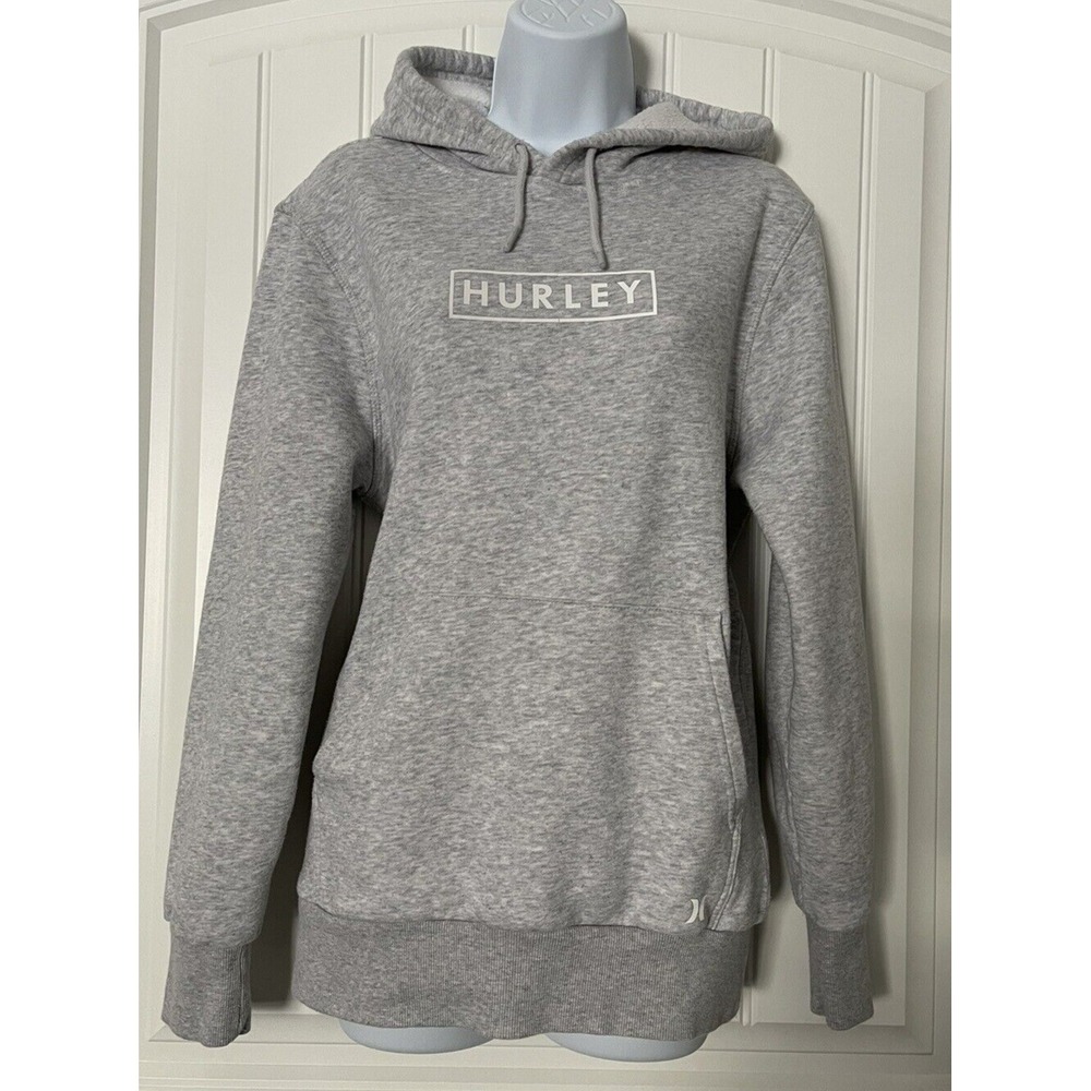 Hurley Womens Small Hoodie Sweater Gray Long Sleeve Pullover Logo Front Pocket